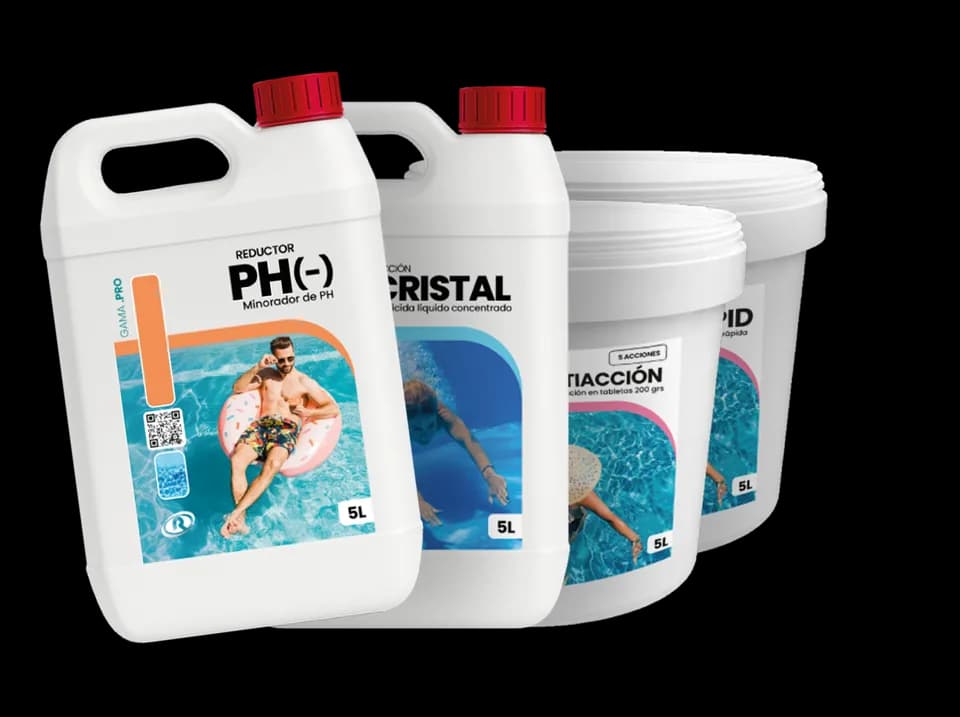 Línea piscinas y calidad del agua Rogemar: reductor pH, multiacción y tratamiento